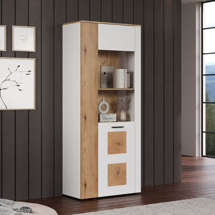 Vitrine moderne chêne/blanc Vickie